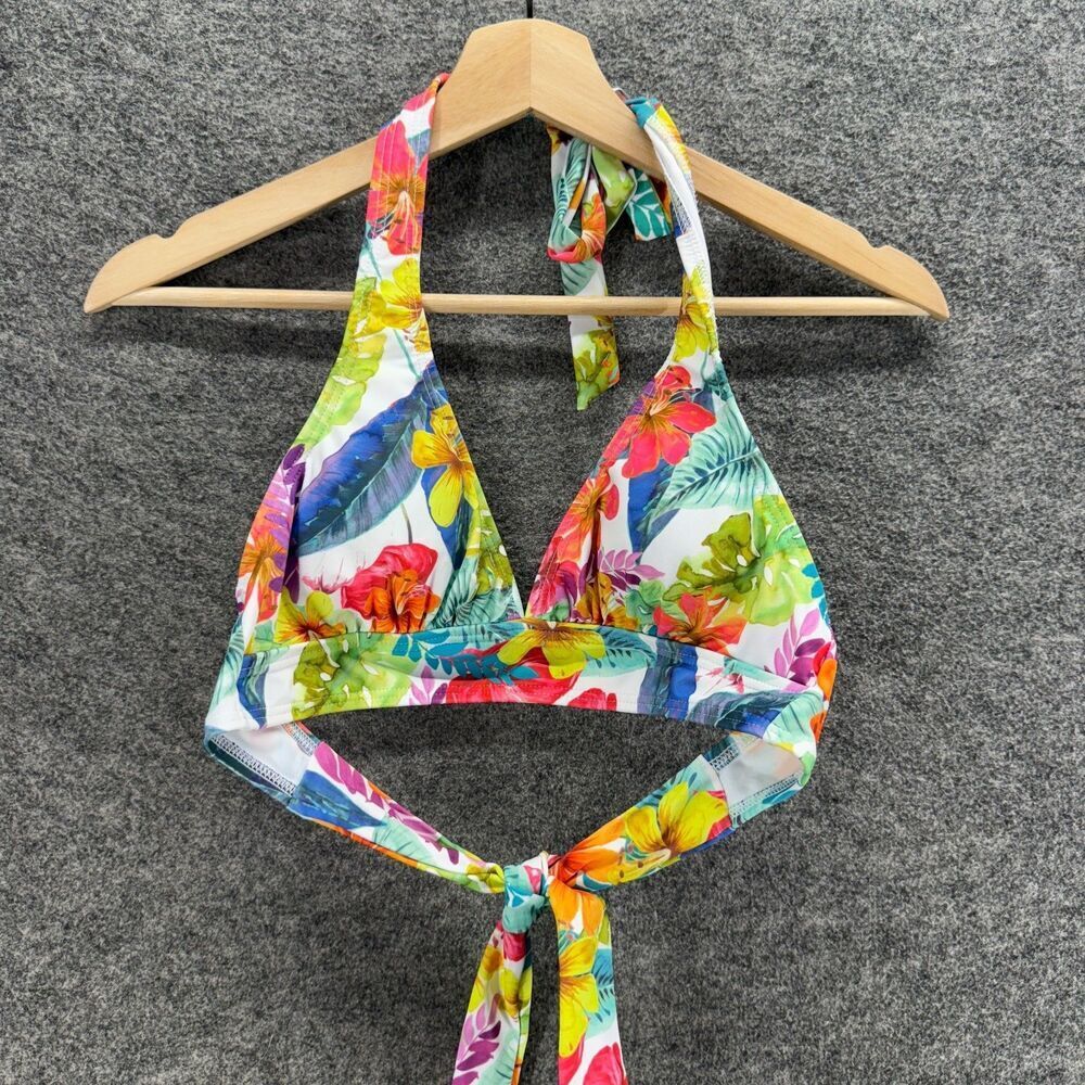 Venus Bikini Top Women 32B White Floral Push Up Sleeveless Halter Neck Tie Up